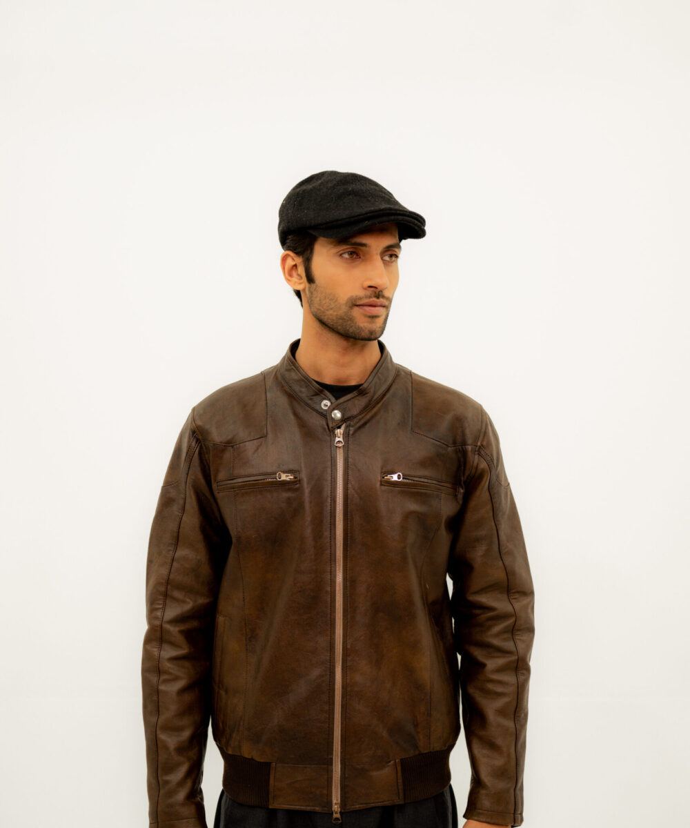 Brown Bomber Leather Jacket. - Image 4