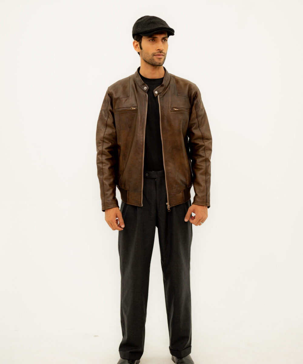 Brown Bomber Leather Jacket. - Image 7