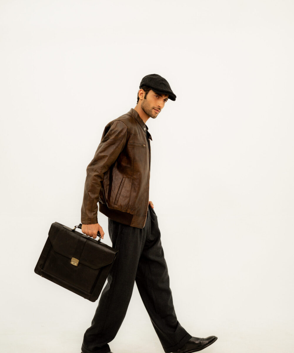 Brown Bomber Leather Jacket. - Image 8