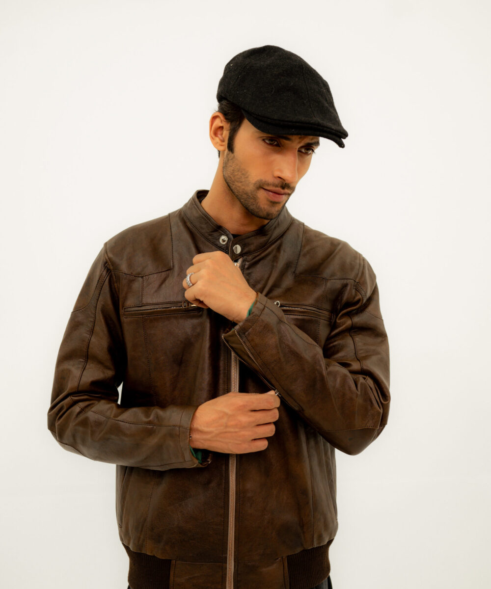 Brown Bomber Leather Jacket. - Image 2