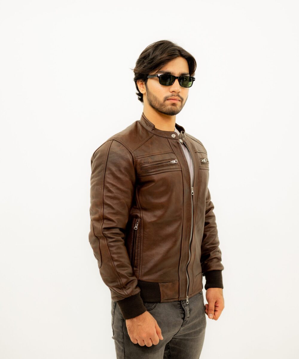 Moto Bomber Leather Jacket - Image 4