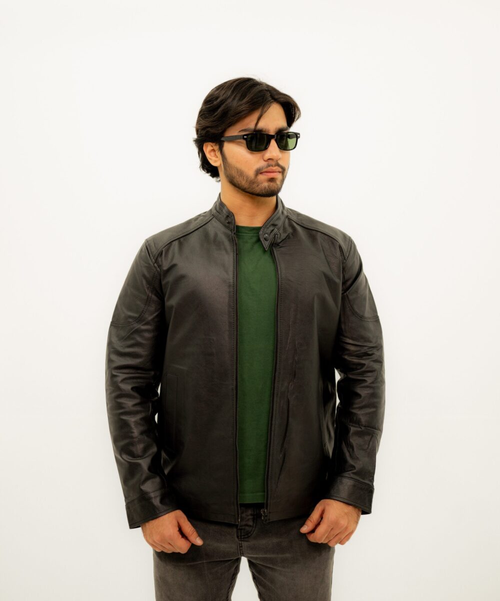 Stand-up Collar Leather Jacket - Image 4