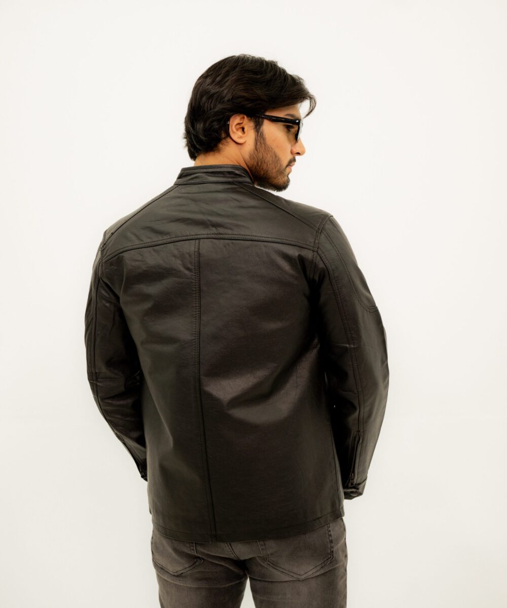Stand-up Collar Leather Jacket - Image 5