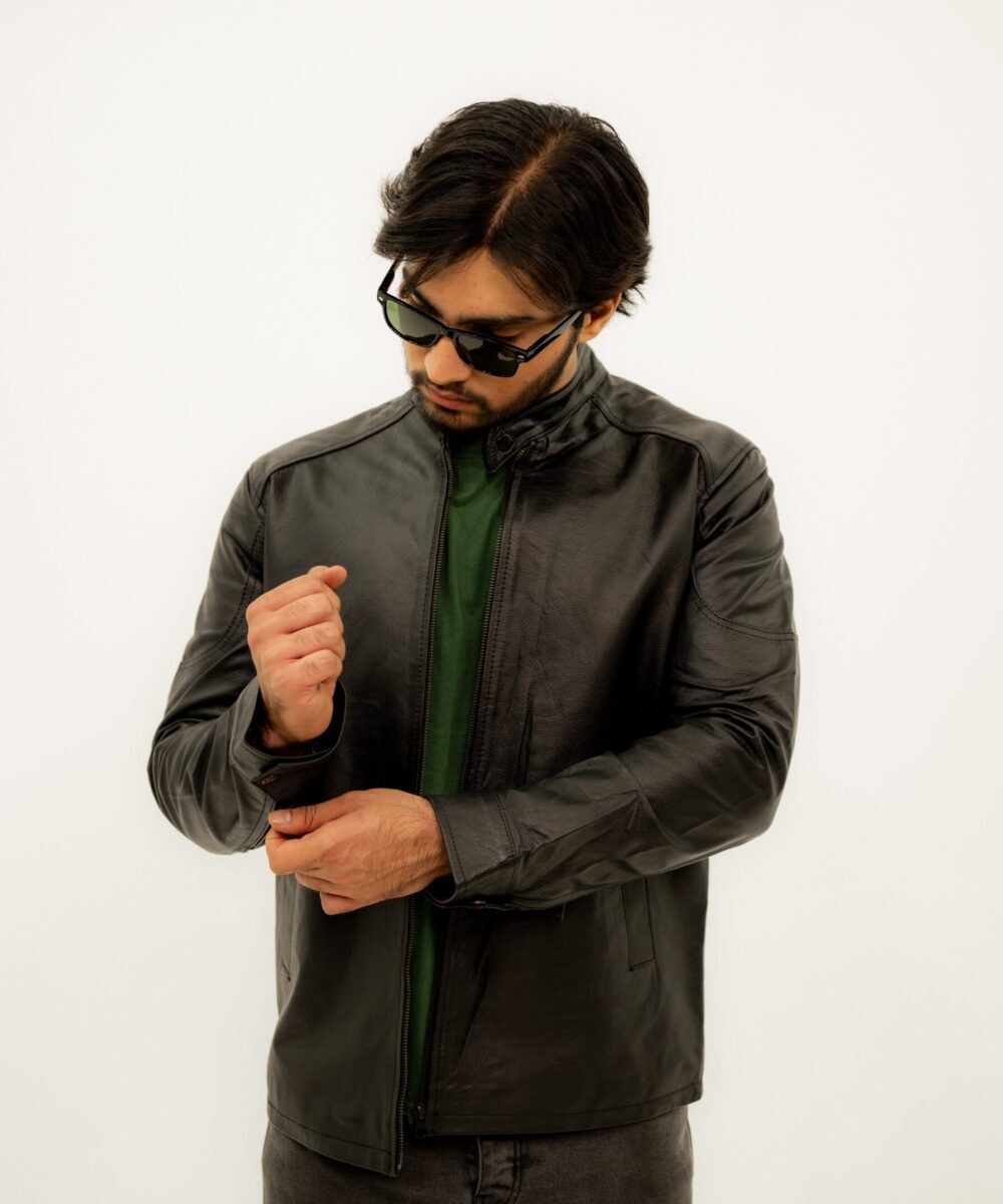 Stand-up Collar Leather Jacket - Image 2
