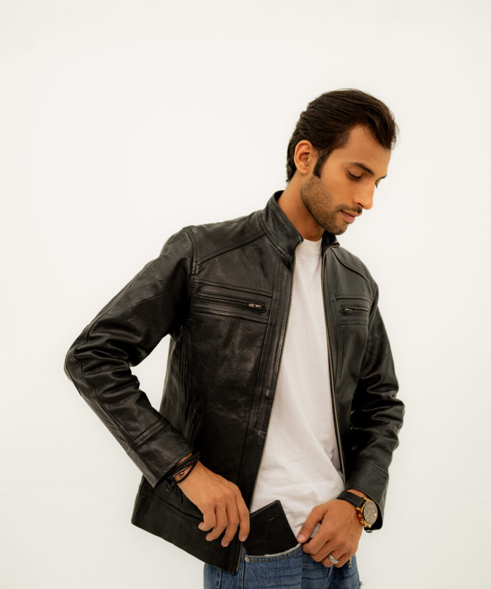 Snap-Collar Leather Jacket