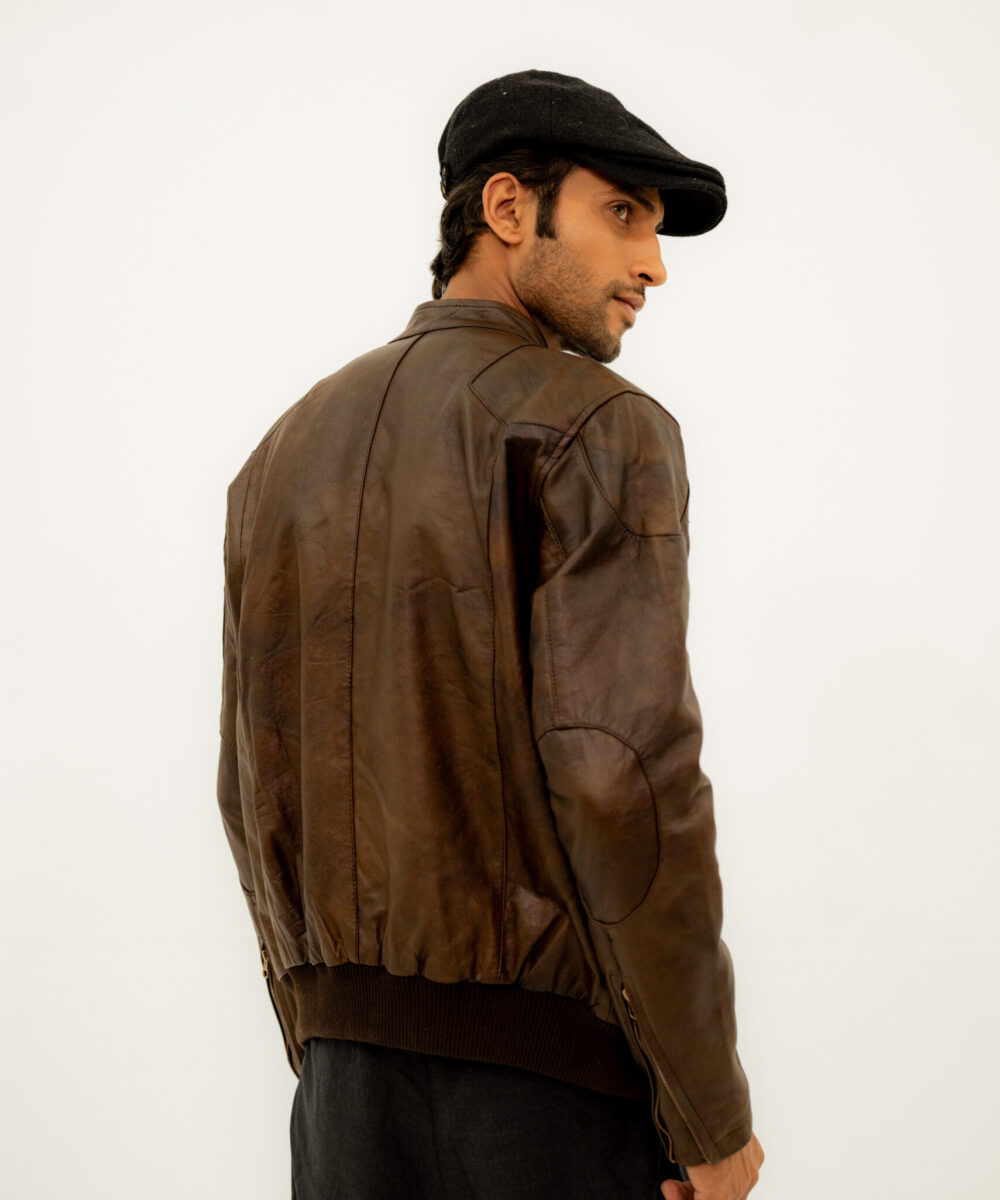 Brown Bomber Leather Jacket. - Image 5