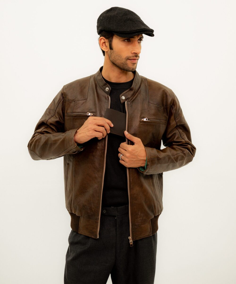 Brown Bomber Leather Jacket.