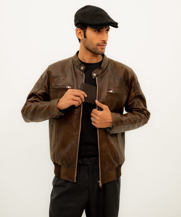 Brown Bomber Leather Jacket.